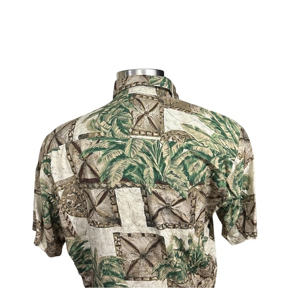 Tori Richard Men XL Aloha Shirt Palm Tree All Over Brown Green Made In Hawaii - Picture 7 of 14